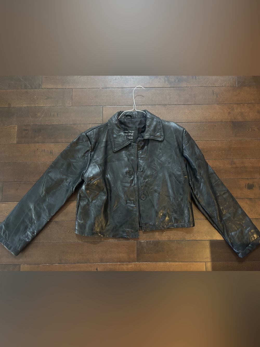 Italian Stone Genuine Leather Women’s Black Button-Front Jacket